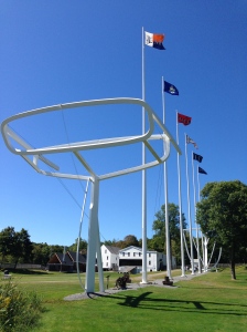 Sculpture on the Maine Maritime Museum campus is reminiscent the schooner, Wyoming.